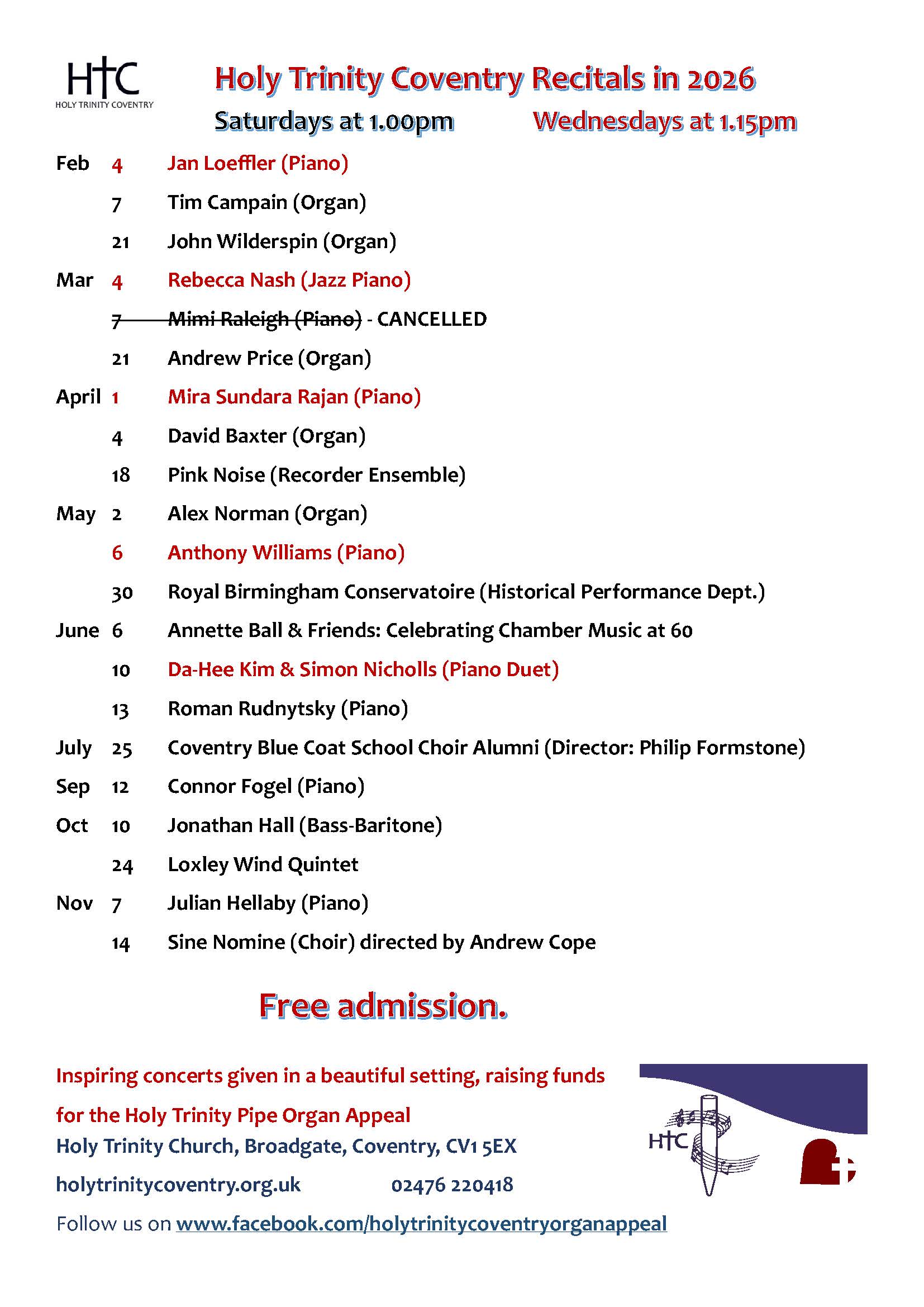 Recitals in 2026 through to De